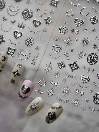 1PC 5D Metal Nail Stickers, Exquisite Dark Style Decorative Stickers, Self-Adhesive DIY Nail Stickers And Stickers, Nail Products And Nail Accessories Nail Tools, Suitable For Girls And Women, Suitable For Nail Home Salons