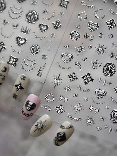 1 pezzo Adesivi per unghie in metallo 5D, stile scuro raffinato, adesivi decorativi, adesivi per unghie fai-da-te autoadesivi, prodotti per unghie e accessori per unghie, strumenti per unghie, adatti per ragazze e donne, adatti per saloni di bellezza e uso domestico