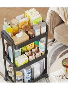 Carrito organizador plástico de 3 niveles, versátil con ruedas para cocina, baño, oficina y sala, fácil de armar, móvil y multifuncional, ideal para jóvenes, carrito de maquillaje, organizador de pañales y más - Negro - Ver 4