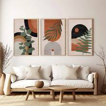3pcs/Set Abstract Nature Oil Painting Print - Desert And Palm Leaves, Mid-Century Modern Bohemian Decor Suitable For Home Decor, Room Decor, Bedroom Decor, Living Room Decoration, Bathroom Decor, Wall Decor, Optional Wall Art With Frame