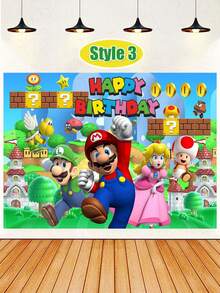 Super Mario 超级马里奥生日背景布横幅，儿童生日派对装饰，摄影背景布，生日婚礼装饰，派对拍照背景墙，派对摄影道具及配件（59*39.3英寸）