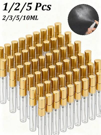 2/3/5/10ML Portable Refillable Perfume Spray Bottle, Mini Perfume Refillable Spray, Cosmetic Essence Essence Water Storage Container, Spray Perfume Bottle Gold Lid, Perfume Spray Pump Box, Mini Pocket Wallet Perfume Spray, Refillable Perfume Dispenser Pump Transfer Tool Use