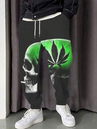 Pantalones jogger casuales con estampado 3D de esqueleto para hombres, pantalones deportivos retro adecuados para hip-hop y fitness