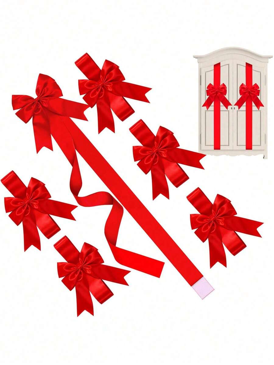 2 Pcs Red Christmas Cabinet Ribbons Bows Large Red Bow Christmas Door Kitchen Cabinet Ribbon Bows Locker For Xmas Holidays Party Decorations Supplies