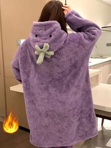 Bata de mujer de felpa morada en forma de berenjena, cálida bata con capucha de felpa morada para mujer, bata de felpa coral con diseño de berenjena, diseño de dibujos animados lindo, bata de invierno gruesa con bolsillos, diseño juguetón, material esponjoso, bata para adultos, perfecta para comodidad en el hogar y días festivos, ropa de dormir festiva, una bata cálida imprescindible para el invierno y la primavera, regalo de invierno, para Año Nuevo, regalos del Día de San Valentín - Multicolor - Ver 8