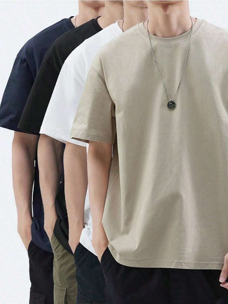 4-Pack Classic Cotton Tees – Men's & Women's Basic Crew Neck Short Sleeve Tops – 180g Heavy Cotton Tshirt Set, Soft & Breathable Blank Apparel – Perfect For Layering, Gym, Outdoor, Or Holiday Gift Giving - Màu hỗn hợp 4 - Xem 1