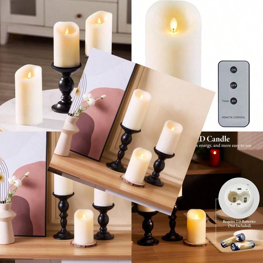 Flameless Candles With 3D Moving Flame 3.5" X 6" Aromatherapy Candle Real Wax Long Lasting Flickering Electric LED Candle For Home Decor Wedding Christmas Party Decorations - 35x6 - 查看 1
