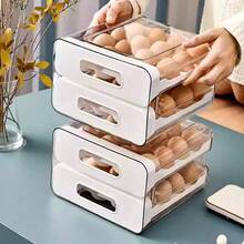 Egg Holder For Fridge 32 Eggs Container Holders Dispenser For Refrigerator, 2 Tier Clear Stackable Holder Tray With Drawer - [Trắng ngọc trai - Hai lớp] - Cơ bản - Xem 2