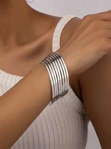 4pcs Thin Metallic Glossy Bangle Bracelets, Suitable For Holiday Parties, Dance Parties And Dates, Elegant Gift For Girlfriend