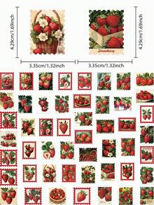 50张草莓果园邮票贴纸美味水果贴花DIY手册吉他行李冰箱文具贴纸女士 - 彩色 - 查看 2