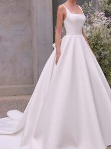 Stunning Square Neckline Satin Wedding Gown - Perfect For Christmas, Halloween, Weddings, Proms & Birthdays - trắng - Xem 5