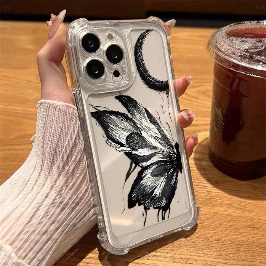Protección de bolsa de aire anticaídas en las cuatro esquinas | Cubiertas Protectoras para Teléfonos: Silicona Suave Transparente con Estampado de Ballena de Mariposa | Compatible con Samsung (Series A, S, Note 10/20), (16, 15, 14, 13, 12 Pro Plus, X, XS Max) y OPPO, Redmi, , Honor - transparente - Ver 1