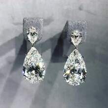 1pcs New European And American Bride Earrings Shiny Micro Pave Wedding Dress Evening Dress Accessories Wedding Banquet Earrings Birthday - 銀色 - 查看 4