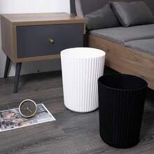 1Pc White Household Striped Trash Can, Waterproof, Stain Resistant, Portable And Large Capacity, Suitable For Storage In Bedrooms, Bathrooms, Kitchens, Trash Cans, Suitable For Offices, Bedrooms, Kitchens, Bathrooms, And Living Rooms, Uncovered, Large In Volume, Cylindrical, No Need For Power Supply,[The Size Of Size M Is Relatively Small, And It Is Suitable For Desktop Garbage Bin Storage. It Is Recommended To Take A Size Larger]