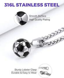 Richsteel 3D/Basketball/Soccer/Baseball Ball Boxing Glove Cool Pendant Men, 316L Stainless Steel Sneaker Chain,Sport Fan Jewelry - 03-鋼鐵足球 - 查看 2