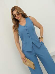 Simple Buttons On The Front Pocket Button Office - Neblina azul - Ver 4