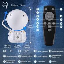 Star Projector Galaxy Night Light Astronaut Space Projector Starry Sky Nebula Ceiling LED Light For Bedroom, Home Decoration, Suitable For Children's Gifts - 星星 - 查看 7