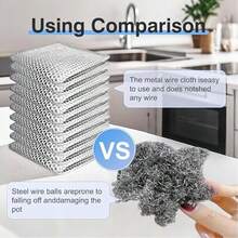 10pcs Magic Cleaning Cloth Thickened Double -Sided Metal Steel Wire Rags Kitchen Dish Pot Washdishing Cloths Towel Clean Tools - Silver - View 3