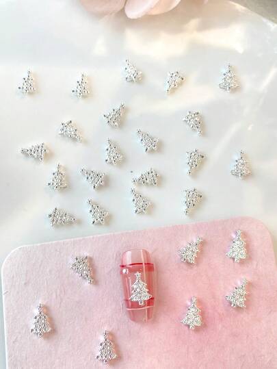 20件/包圣诞合金美甲装饰品，圣诞铃铛和圣诞树吊坠，精致DIY美甲配件