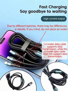 120W（最大）多功能充电线，Type-C 快充，尼龙编织耐用充电线，兼容 16/15/14/13/12/11，兼容三星、安卓手机和平板电脑 - 彩色 - 查看 11