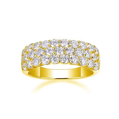 1 pieza Anillo con Moissanita de múltiples filas completamente pavimentado, diseño brillante, chapado en plata de ley 925 con oro de 18 quilates, hipoalergénico y sin níquel, tallas 5/6/7/8/9, adecuado para compromiso, boda y ocasiones especiales, incluye certificación GRA