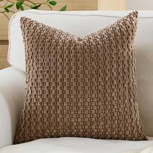 1pc/2pcs Set Semi-Circle Geometric Pattern Pillow Case, Canvas Circle Velvet Embroidery Crafted Square Cushion Cover, For Daily Use In Bedroom, Living Room, Sofa, Yard, Garden Decor, Without Core 30*50cm 45*45cm - Light Brown - View 9
