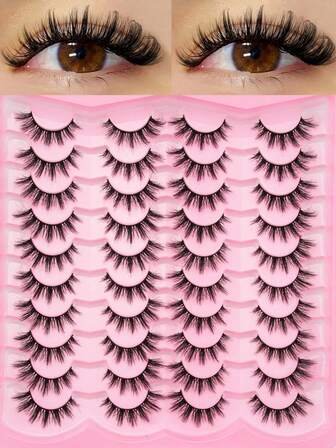 20 paia di ciglia finte D Curl in volume russo, naturali e spesse, in finta pelliccia di visone, riutilizzabili, a strisce complete, per estensioni ciglia, trucco, ciglia finte