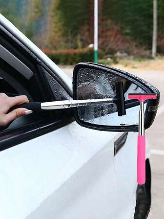 1pc Multi-Functional Car Rear View Mirror Extendable Windshield Wiper, Rain Scraper, Windshield Cleaning Brush Multiple Colors (Black, Pink) Available, Suitable For Car Rearview Mirror And Window Glass Cleaning, Retractable Design For Easy In - Car Operation, Applicable To Rainy Days And Daily Car Washing Scenarios, For Car Owners And Car Cleaning Enthusiasts