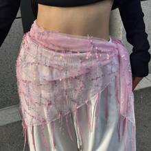 New Jazz Dance Hip Scarf Street Dance Waist Chain Hip Scarf Accessories Sequin Triangle Scarf Tassel Belt Waist Scarf Versatile - 粉色 - 查看 12