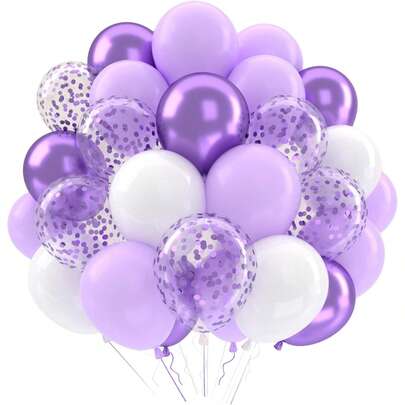 Purple Balloons Birthday Decoration, 52pcs Purple White Lilac Confetti Latex Balloons With Ribbon, Lilac Balloon Party Backdrop For Girl Woman Birthday Wedding Baby Shower Bridal Party Decoration