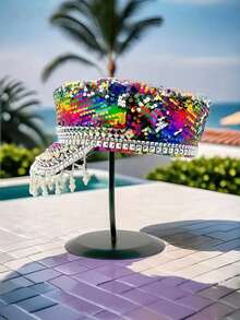 Gorra de capitán con rhinestones estilo steampunk para mujeres y hombres, gorra de periódico, disfraces de Halloween, adecuada para despedida de soltera, cosplay, Navidad, carnaval, bar, despedida de soltero