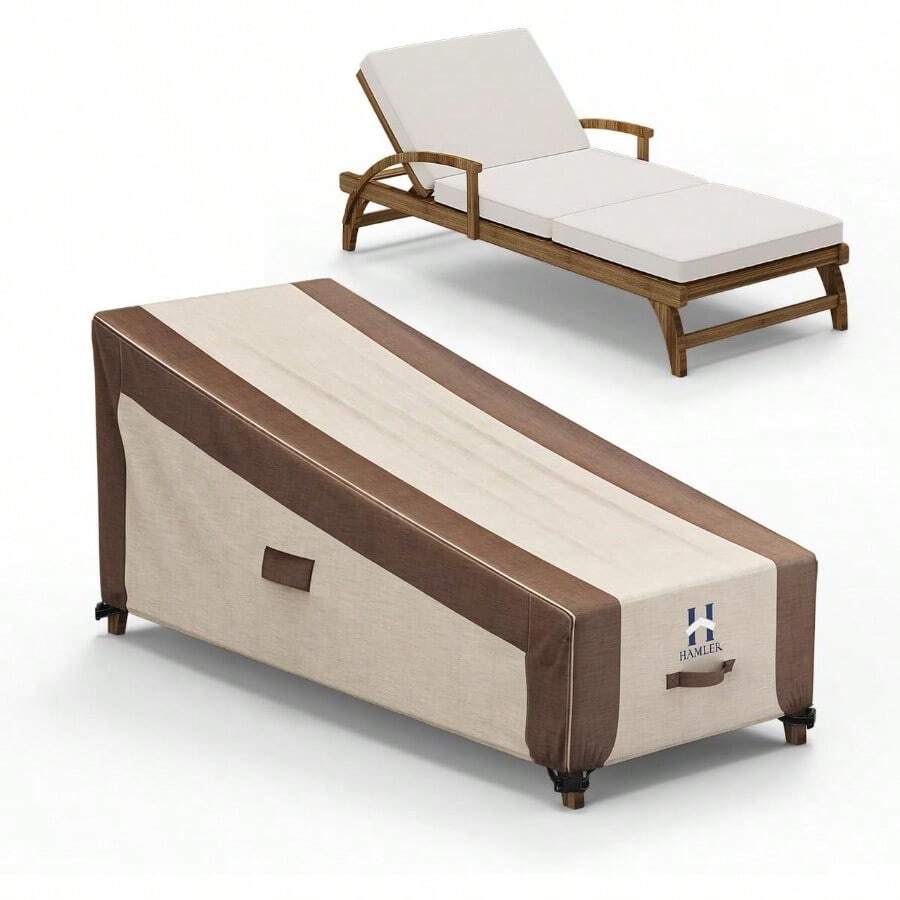 HAMLER Funda impermeable para tumbona de patio fundas resistentes para sillas de estar al aire libre resistentes a los rayos UV fundas duraderas para muebles de patio 80 pulgadas de largo x 34 pulgadas de ancho x 32 pulgadas de alto - MarrónBeige - Ver 1