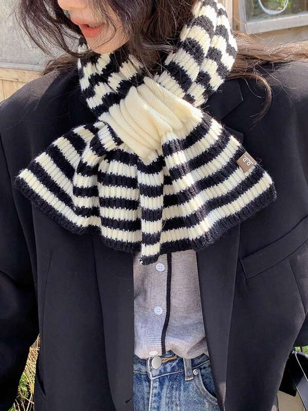 1 Stück neue gestrickte gestreifte Kreuz-Schal für Frauen, koreanischer Stil vielseitiger dick gestrickter Mischgewebe warmer Schal, geeignet für den täglichen Gebrauch, Urlaub & Weihnachtsgeschenk