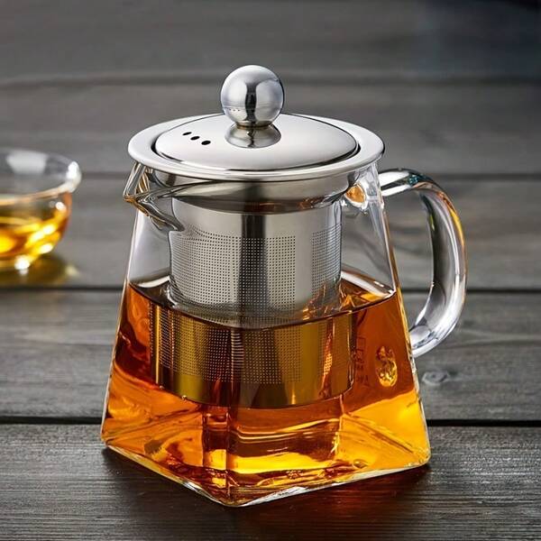 1pc11.8oz/18.5oz/Thick Heat-Resistant Glass Tea Pot For Household Use, Stainless Steel Filter And Brewing Device, Large Capacity Flower Tea, Black Tea, Brewing Tea Pot, New Type Of Glass Fair Cup, Tea Sea Kung Fu Tea Set, Tea Dispensing Fair Cup For Brewing Tea, Can Filter And Have A Transparent Texture