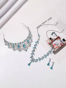 1 Set Bridal Accessories - Red Rhinestone Embellished Crown, Necklace, Earrings (4pcs), Wedding Jewelry Set, Suitable For Wedding Gown, Prom, Party