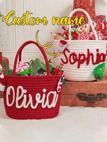 Personalized Christmas Gift Basket, Customizable With Name Printing, Christmas Gift Basket For Children, Christmas Gift Basket - Multicolor - View 1