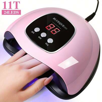 Lámpara LED profesional Limegirl 11T, 3 configuraciones de temporizador para todos los esmaltes de uñas de gel, sensor automático, pantalla LCD, alimentada por USB, herramienta de arte de uñas rosa para manicura y pedicura.