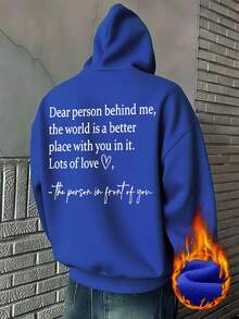 Sudadera con capucha casual y versátil con bolsillo canguro y estampado de eslogan cálido para hombres de Zrgoth, adecuada para parejas, otoño/invierno - azul real - Ver 4