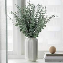 10/200pcs 13.77 Inch Artificial Eucalyptus Leaves, Fake Plants For Home, Restaurant, Living Room, Outdoor Garden Decor, Floral Arrangement, Photography Props, Autumn & Spring, Vase, Flower Wall, Wreath, Bridal Bouquet, Wedding Decoration, DIY Wreath Materials, Birthday Party Decor, Home Decor Accessories, Valentine's Day, New Year Gift - White Green - View 1
