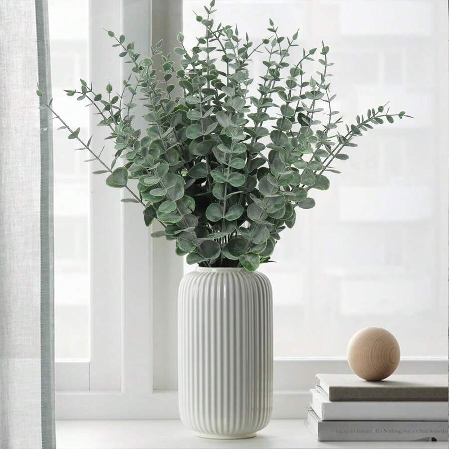 10/200pcs 13.77 Inch Artificial Eucalyptus Leaves, Fake Plants For Home, Restaurant, Living Room, Outdoor Garden Decor, Floral Arrangement, Photography Props, Autumn & Spring, Vase, Flower Wall, Wreath, Bridal Bouquet, Wedding Decoration, DIY Wreath Materials, Birthday Party Decor, Home Decor Accessories, Valentine's Day, New Year Gift - White Green - View 1