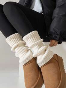 返校和圣诞派对暖腿袜 - 舒适时尚的纯色针织袜，适合万圣节、节日和日常冬季服装 - 彩色 - 查看 5