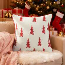 Fundas de almohada navideñas con bordado clásico de pino para sofá, cama y sofá. - Naranja rojizo - Ver 4