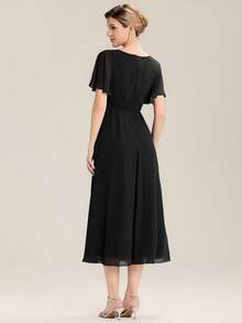 EVERPRETTY Elegant Black Chiffon Bridesmaid Dress With Diamond Decor, Soft Asymmetrical Ruffle Hem Dress Suitable For Wedding Guests, Formal Evening Occasions - Black - View 3