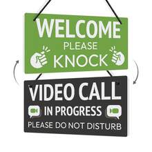 2D Flat, 1pc Dual-Sided Video Call In Progress Door Sign - 4" X 12", 7cm Modern Hanging Plaque Suitable For Office, Clinic And Meeting Room - Durable Plastic Material No Power Needed, With "Welcome, Please Knock" Info, Clinic Communication, Hand-Drawn Illustration, Dual-Sided Text - Multicolor - View 2