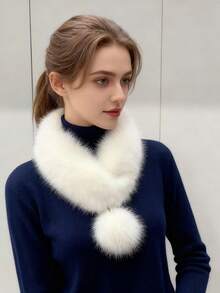 1 Cachecol, Cachecol Peludo Feminino, Gola De Imitação + Chapéu Quente De Pele Grossa E Oca, Proteção De Pescoço, Capa Quente De Pescoço, Imitação De Pele, Alça Quente De Pescoço - Acessório Quente À Prova De Vento, Roupa Casual Para Atividades Ao Ar Livre