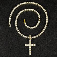 XJYHDY 男式女式嘻哈吊坠项链，带 4 毫米锆石网球链，冰晶精致闪亮珠宝时尚潮流创意 - 銀色 - 查看 10