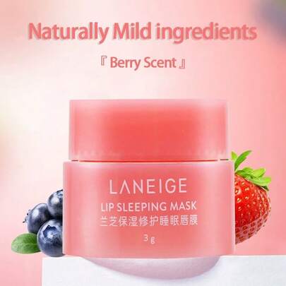 Laneige 韩式莓果唇部睡眠面膜旅行装，滋润保湿：滋养、保湿，富含维生素C、穆鲁穆鲁果油和乳木果油，抗氧化成分，适用于干燥起皮的嘴唇，适合女性使用。兰芝润唇膏 3克/0.10盎司