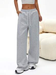 Women's Loose Pleated Solid Color Casual Sweatpants, Suitable For Spring And Autumn - Grey - View 3