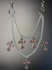 1 件复古双层十字链、钱包链、朋克牛仔裤链、口袋链、男士钥匙扣