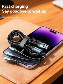 120W（最大）多功能充电线，Type-C 快充，尼龙编织耐用充电线，兼容 16/15/14/13/12/11，兼容三星、安卓手机和平板电脑 - 彩色 - 查看 3